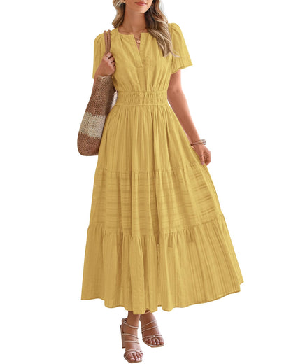 ⏰Summer Hot Sale 70% OFF🎉Women's Lightweight Short Sleeve V Neck Elastic Waist Dress