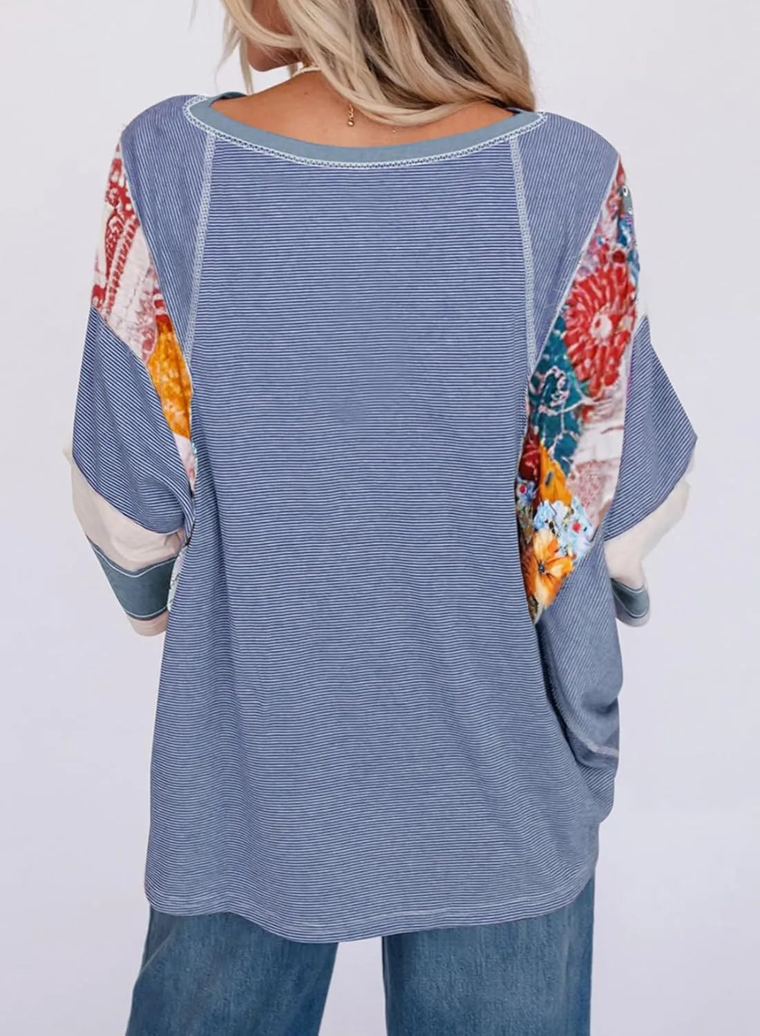 🍂Autumn Sales 49% OFF🔥Women's Batwing 3/4 Sleeve Stripe Patchwork Blouse
