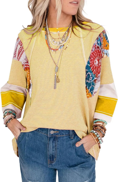 🍂Autumn Sales 49% OFF🔥Women's Batwing 3/4 Sleeve Stripe Patchwork Blouse