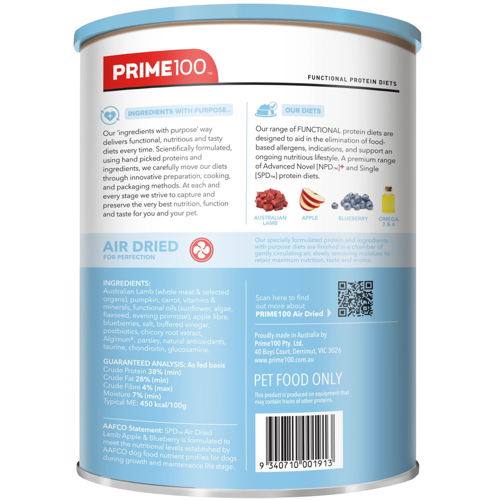 Prime100 SPD Air Dried Dog Food for Puppy Lamb, Apple & Blueberry