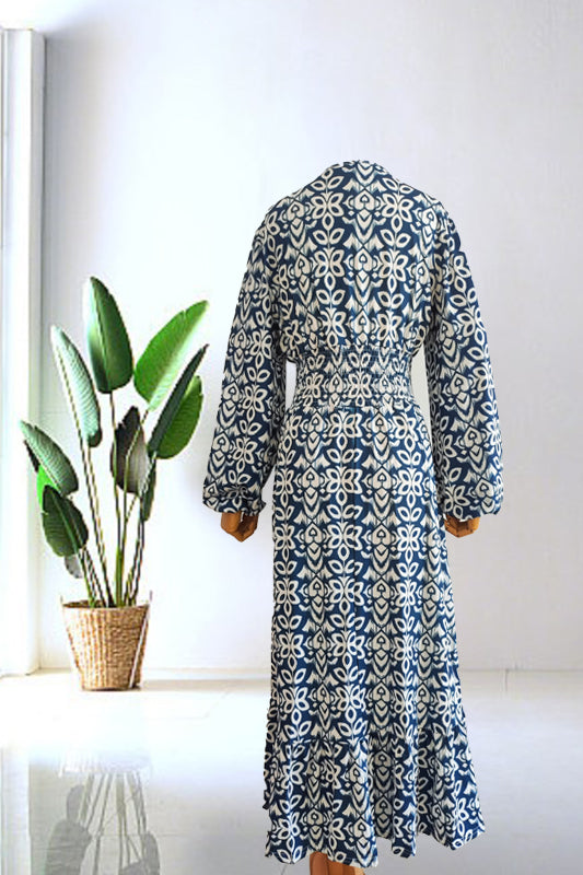 🔥Limited Time 50% Off  Bohemian Casual Print V-Neck Long Dress
