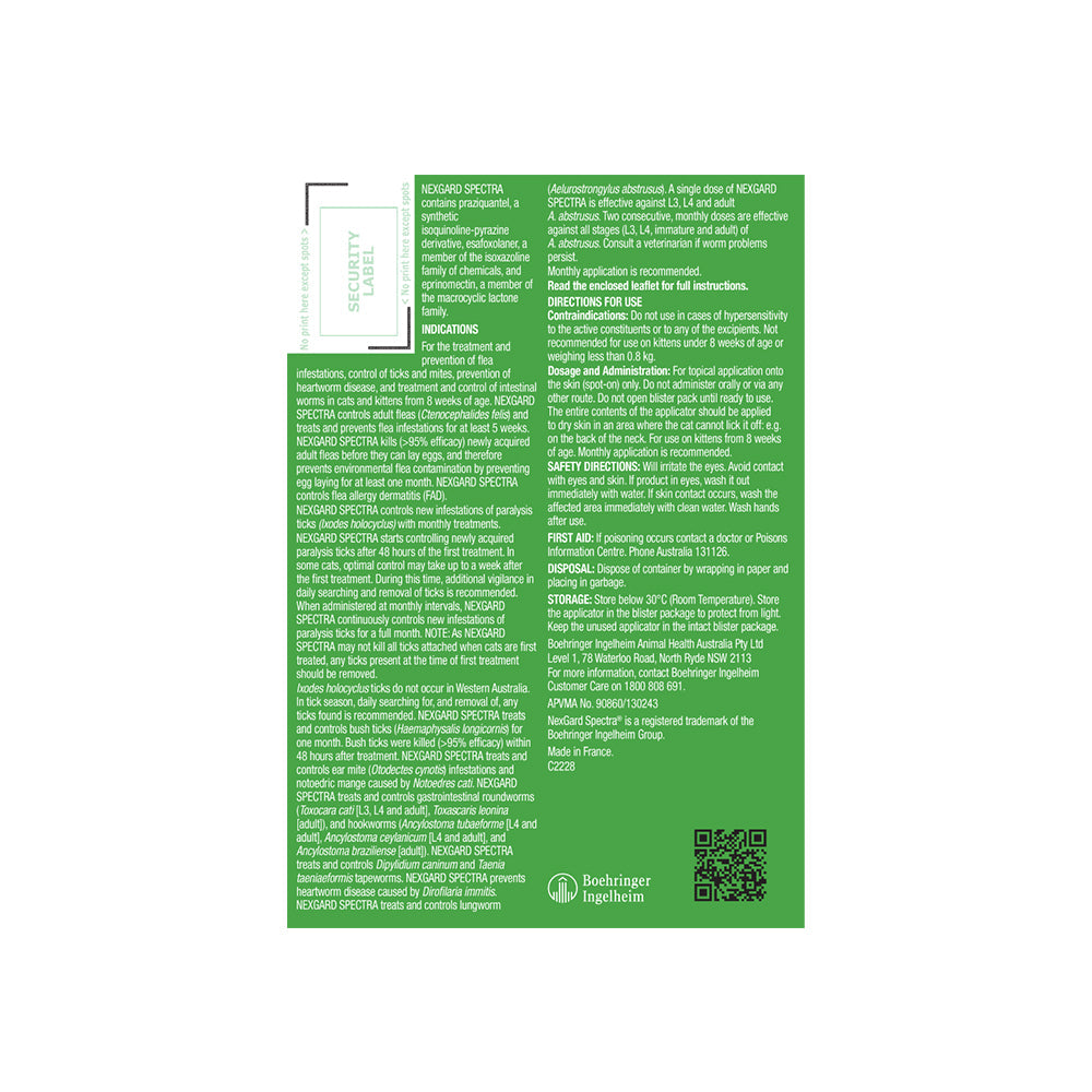 NEXGARD SPECTRA Flea, Tick & Worming Spot On For Cats 0.8-2.4kg