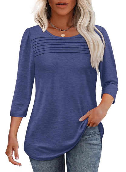 🔥Last Day 60% OFF🔥 2025 Women's 3/4 Length Sleeve Top Pleated Front T-Shirt