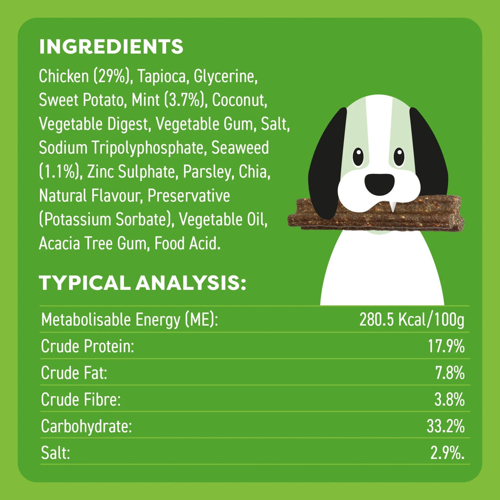 Bell and Bone Dental Sticks for Adult Dogs - Chicken, Mint & Seaweed