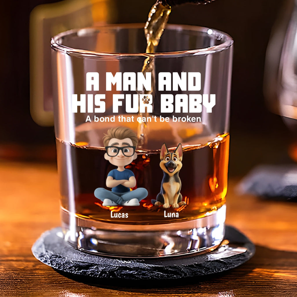 A Man And His Pets - Personalized Whiskey Glass