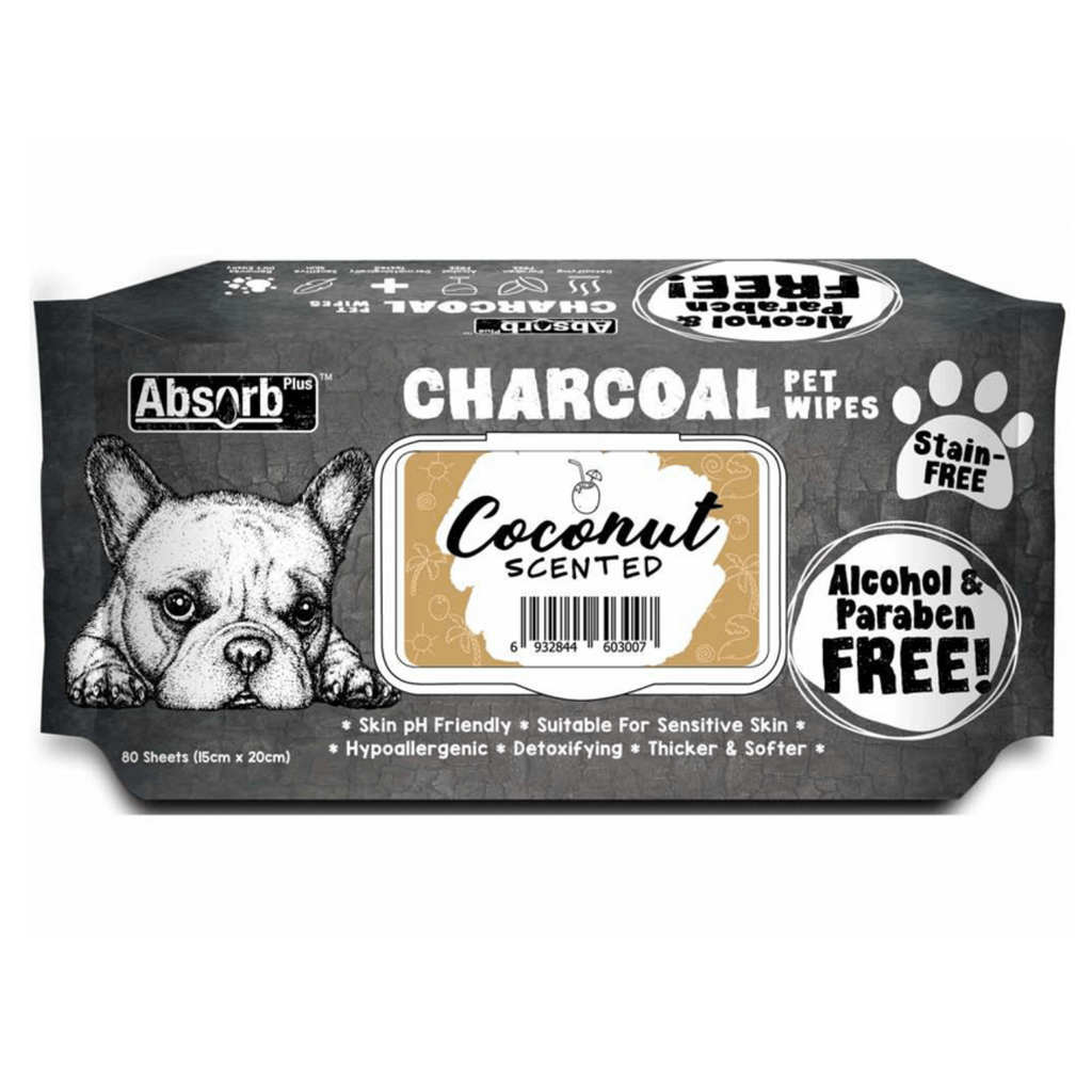 Absorb Plus Charcoal Pet Wipes 80 Sheets 20 X 15cm