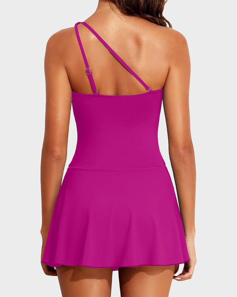 💥Limited Sale 60% OFF🔥One Shoulder Skirted One Piece Swimsuit