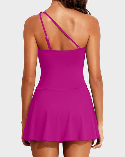 💥Limited Sale 60% OFF🔥One Shoulder Skirted One Piece Swimsuit