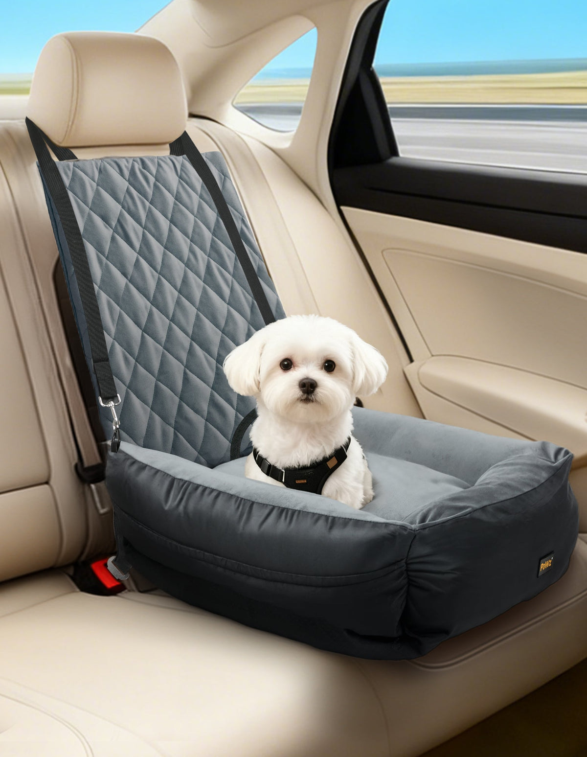 Pet Car Seat Dog Seat Travel Bed Safety Booster with Side Pocket Grey