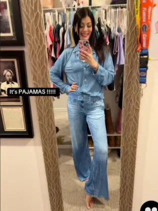 💖LAST DAY SALE 60% OFF💕🌙Women’s Faux Denim Pajama 2-Piece Set