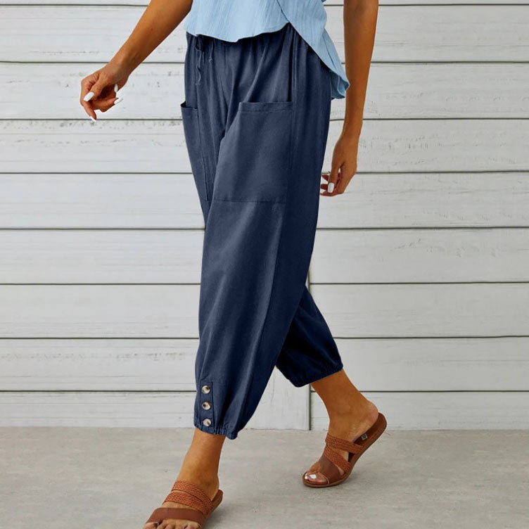 Women's loose, straight trousers with wide legs