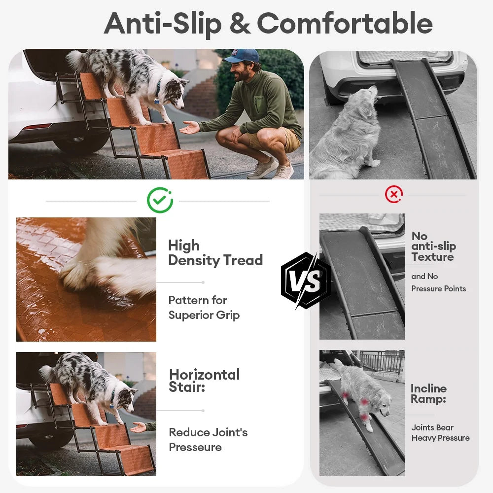 Foldable Dog Stairs for Car with Wide Non-Slip Steps - LuxeNest