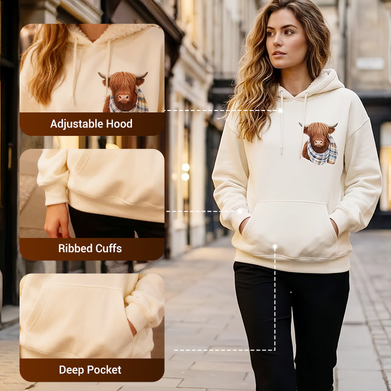 🎅CHRISTMAS SALE 50% OFF!!❤️‍🔥🐂Cute Highland Cow Cozy Fleece-Lined Hooded Sweatshirt
