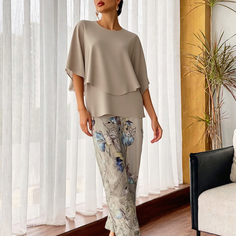 🔥LAST DAY SALE - 60% OFF🔥Women’s Printed Pants and Crew Neck Top Set
