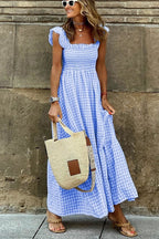 💖Singing Solo Multi Plaid Smocked Bust Maxi Dress