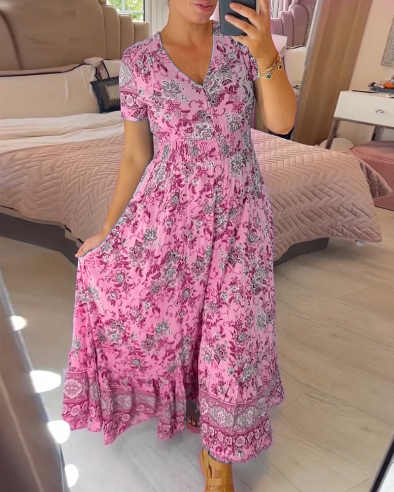 💥Lastday! Hurry up！！💥💃Hot Sale 49% OFF🔥 - Floral Print V-neck Dress