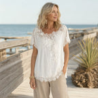 8 Pack Only$29.99-Women's Lace Embroidered Short Sleeve Top