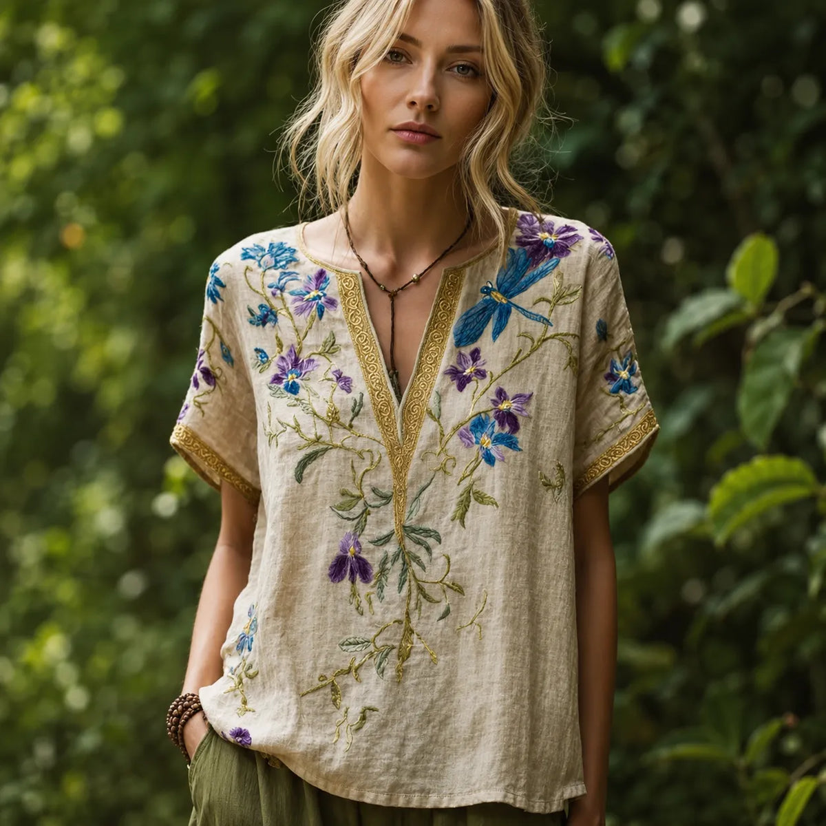 9 Pack Only$32.99-Comfortable and trendy women's clothing, Bohemian style V-neck short-sleeved T-shirt