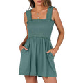 Women's Square Neck Sleeveless Summer Rompers with Pockets