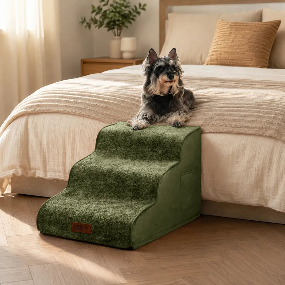 Plush Velvet 2-in-1 Foam Dog Stairs for Beds & Couches