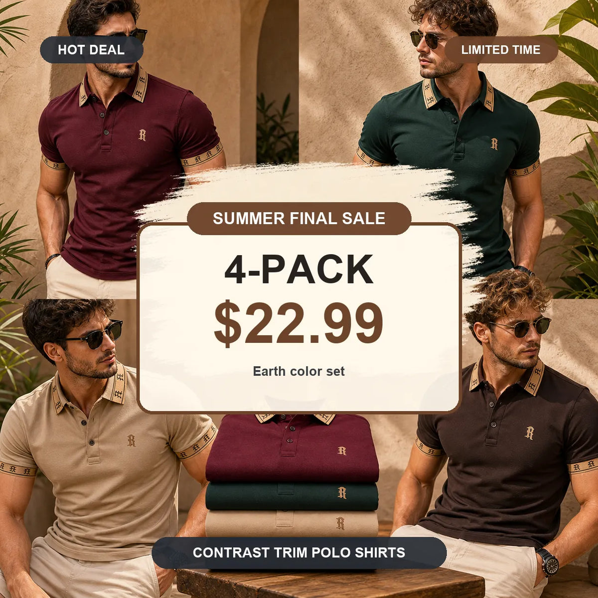 ⚡12 Pack for $38⚡- Men's Contrast Trim Monogram Short Sleeve Polo Shirt