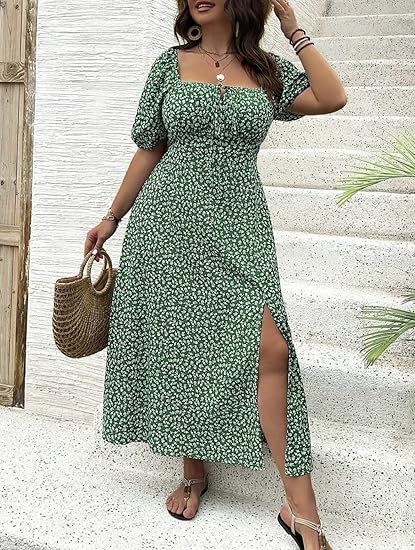 💗Summer Specials-49% OFF💗Plus-size Short Sleeve Split Floral Print Dress