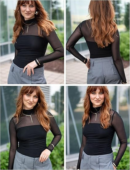 💃Last Day Sale 70% OFF🔥Women's Sparkle Mesh Sheer Long Sleeve Ruched Top