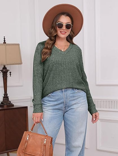 💖LAST DAY-50% OFF✨Women's Casual Long Sleeve V-Neck Knit Tunic Top
