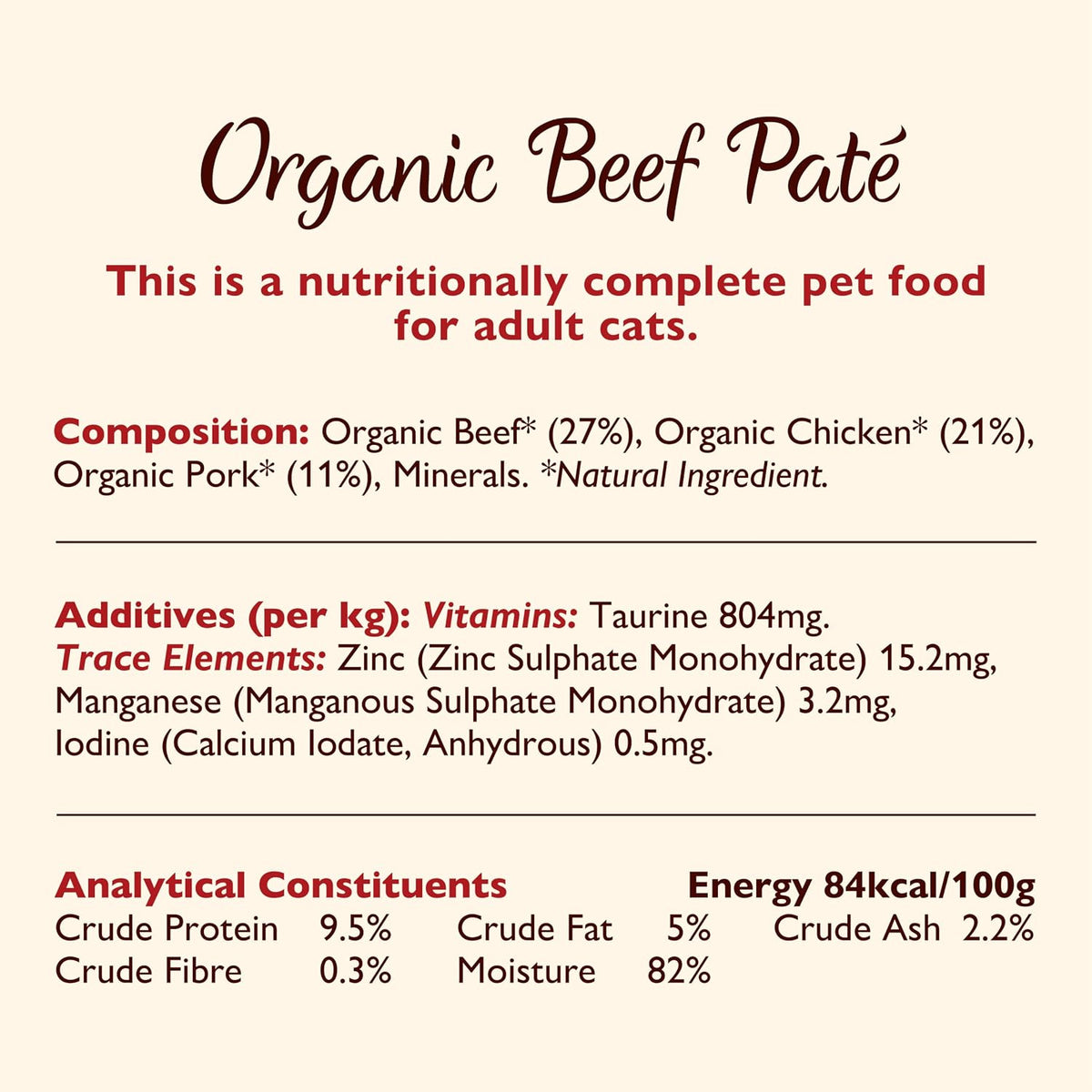 Lily's Kitchen - Wet Food For Cats - Organic Beef Paté 85g