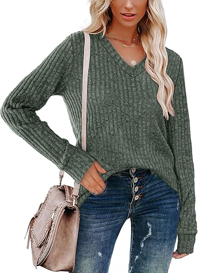 💖LAST DAY-50% OFF✨Women's Casual Long Sleeve V-Neck Knit Tunic Top