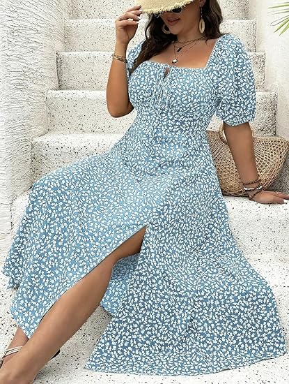 💗Summer Specials-49% OFF💗Plus-size Short Sleeve Split Floral Print Dress