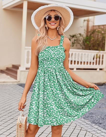 ⏰Hot Sale 70% Off💃Women's Summer Square Neck A-Line Mini Dress with Pockets