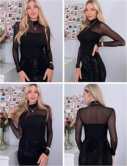 💃Last Day Sale 70% OFF🔥Women's Sparkle Mesh Sheer Long Sleeve Ruched Top