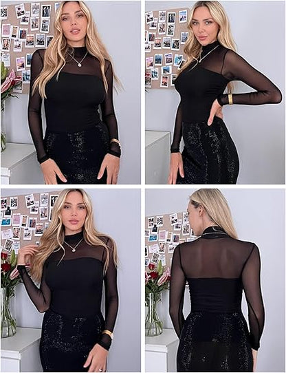 💃Last Day Sale 70% OFF🔥Women's Sparkle Mesh Sheer Long Sleeve Ruched Top