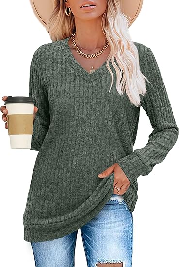 💖LAST DAY-50% OFF✨Women's Casual Long Sleeve V-Neck Knit Tunic Top