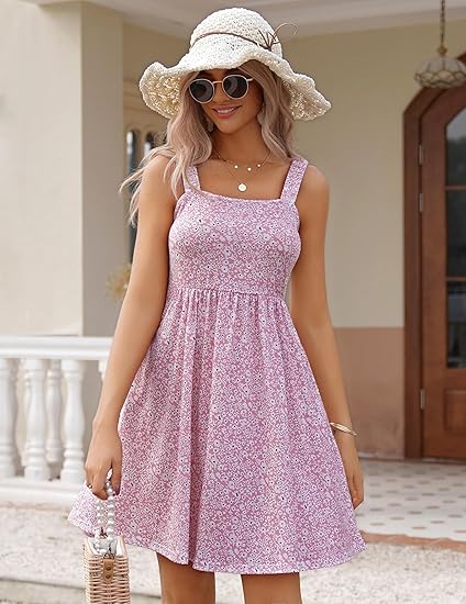 ⏰Hot Sale 70% Off💃Women's Summer Square Neck A-Line Mini Dress with Pockets