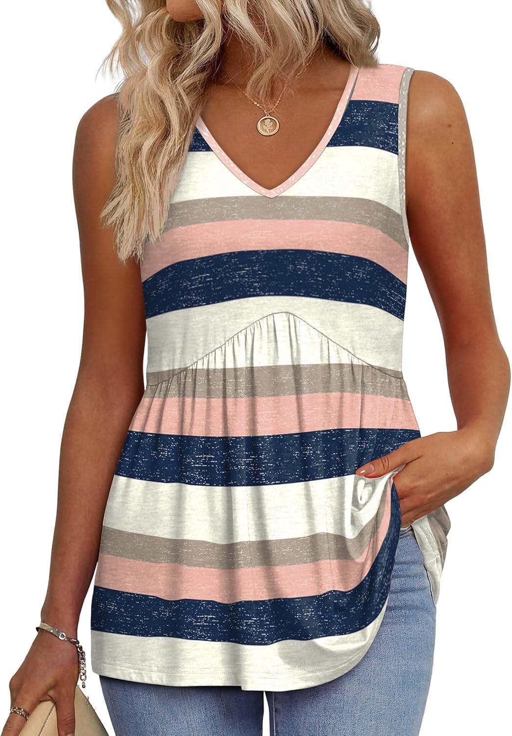 🌞HOT SALE 49% OFF👚Women's Print Flowy Sleeveless V Neck Peplum Tank Tops
