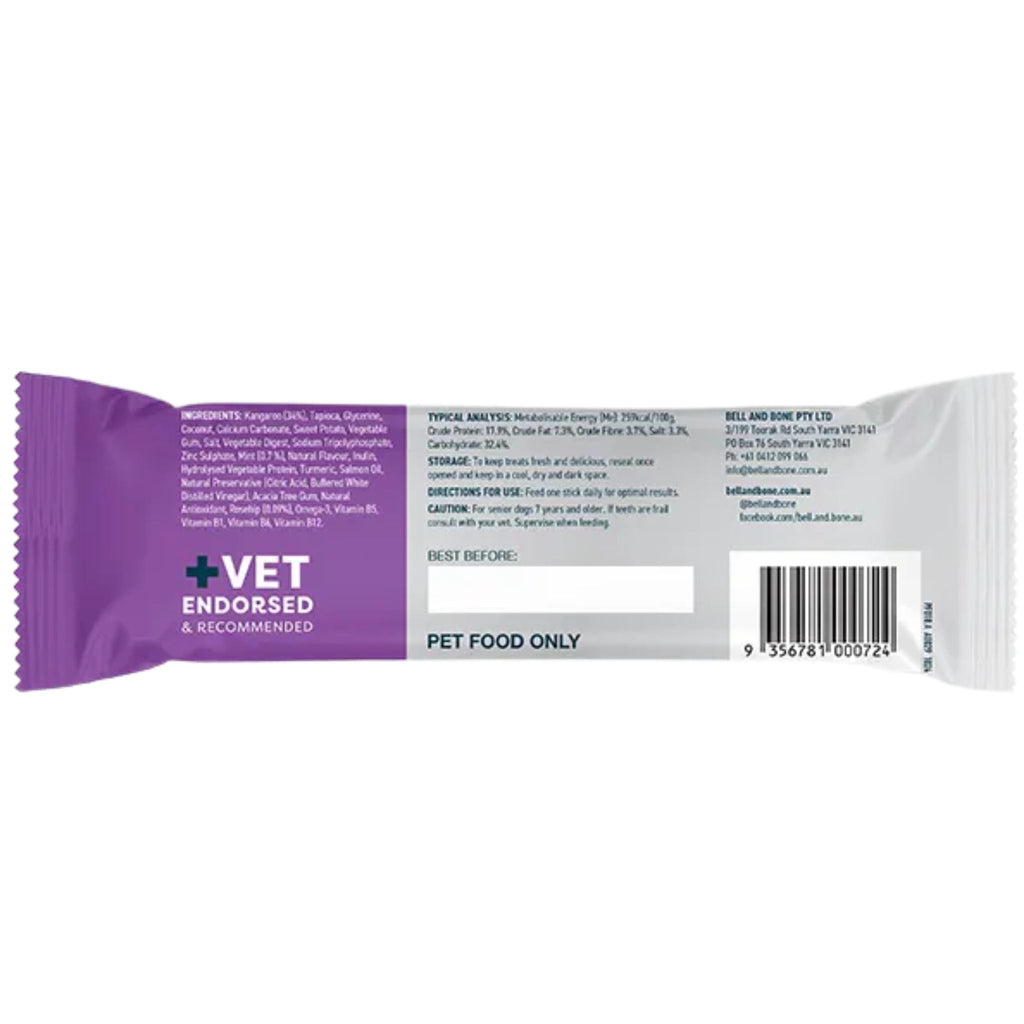 Bell and Bone Dental Sticks for Senior Dogs - Kangaroo, Mint and Rosehip