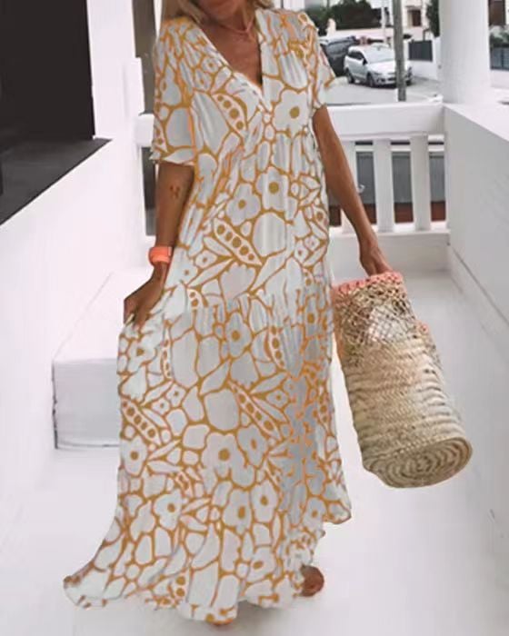 💖SUMMER HOT SALE🎁 2025 New Short-sleeved Printed Dress