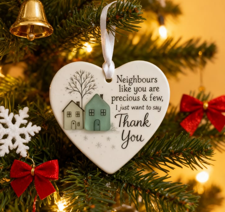 🏠💝"Thank You Neighbours" Heart - Shaped Ornament🌟✨ Shaped by Nature & Crafted by Hand!