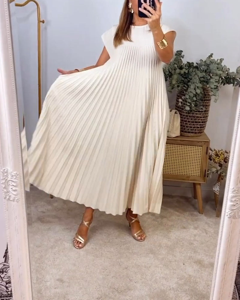 🔥Sunmmer Limited Sale🔥Sleeveless pleated simple solid color dress