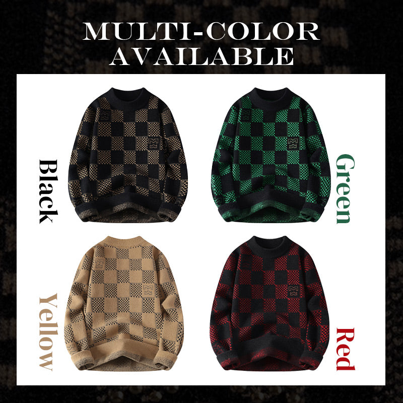 ⛄Winter Clearance⛄Men‘s Checkered Printed Mock Neck Thickened Pullover Sweater