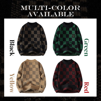 ⛄Winter Clearance⛄Men‘s Checkered Printed Mock Neck Thickened Pullover Sweater