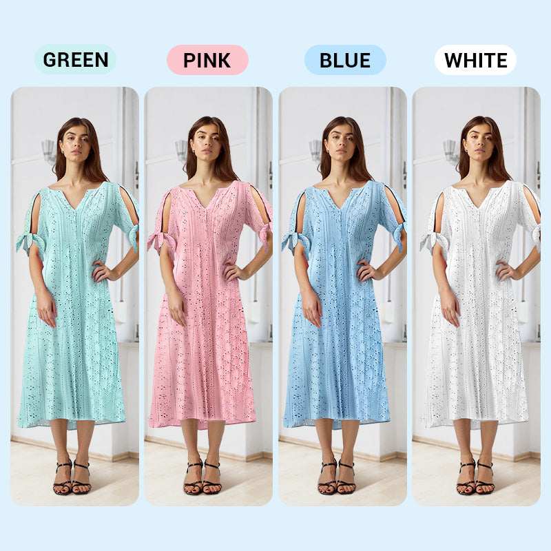 ⏰Last Day Sale 50% Off💃Women's Elegant V-Neck Hollow-Out Solid Dress