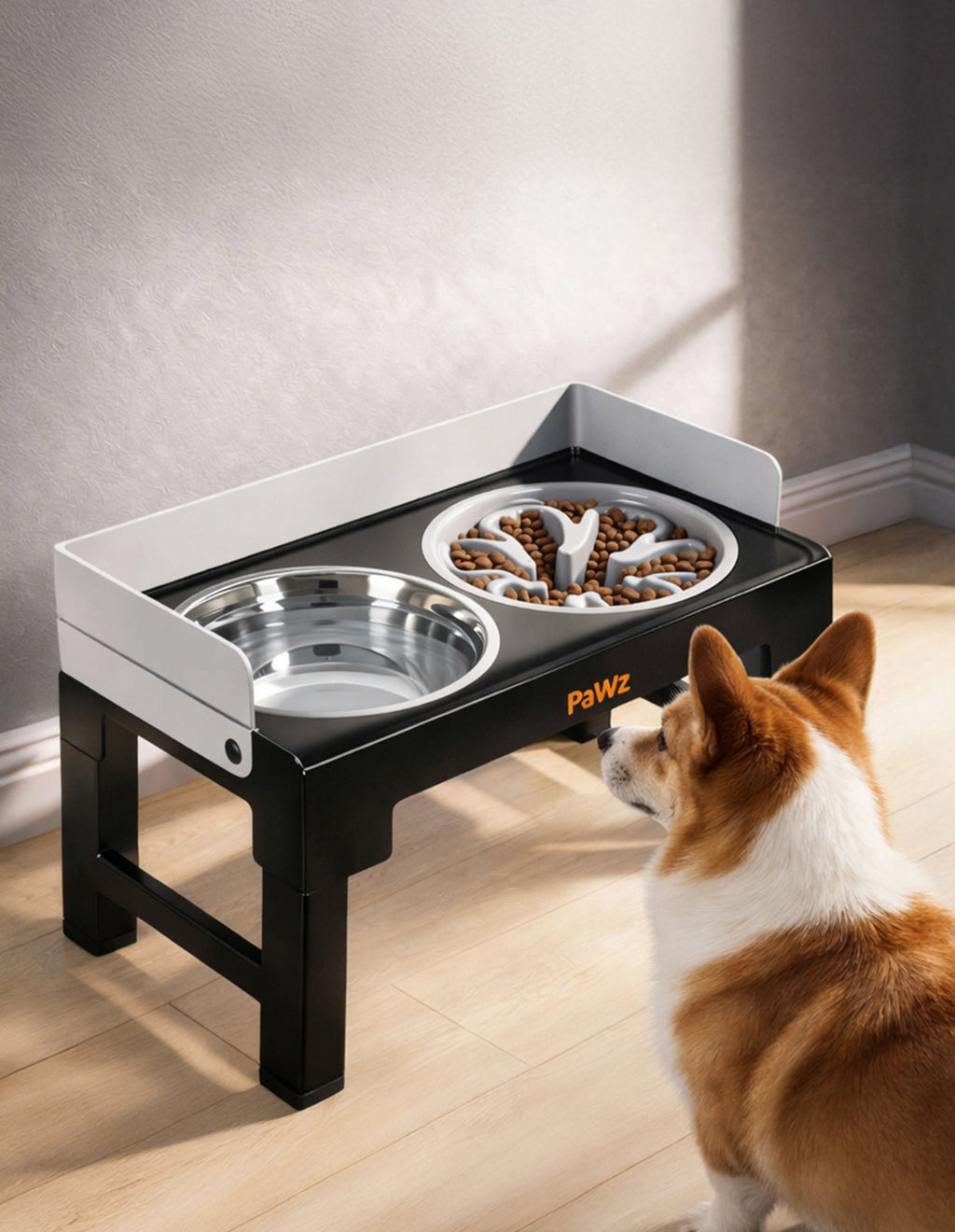 Elevated Dog Bowls Pet Feeder 6 Height Adjustable Raised Food Water Large - Grey