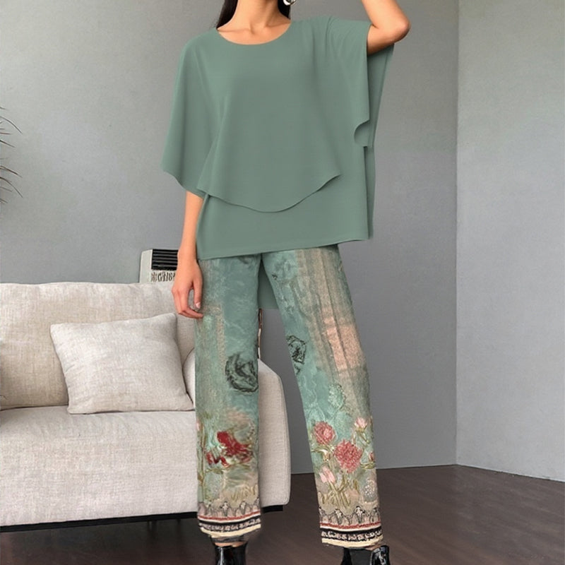 🔥LAST DAY SALE - 60% OFF🔥Women’s Printed Pants and Crew Neck Top Set