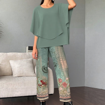 🔥LAST DAY SALE - 60% OFF🔥Women’s Printed Pants and Crew Neck Top Set