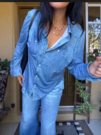 💖LAST DAY SALE 60% OFF💕🌙Women’s Faux Denim Pajama 2-Piece Set