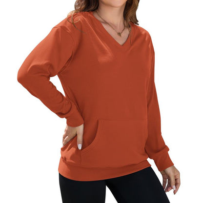 💖2026 Autumn’s Sale 70% OFF✨🍂Women's Hoodless V-neck Sweatshirt With Kangaroo Pocket Longsleeve Oversized Casual Style Shirt