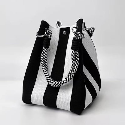 🏆 Limited-Time Sale: 60% OFF 🌴 Boho Striped Knit Bucket Handbag for Women – Handmade Summer Beach Shoulder Bag